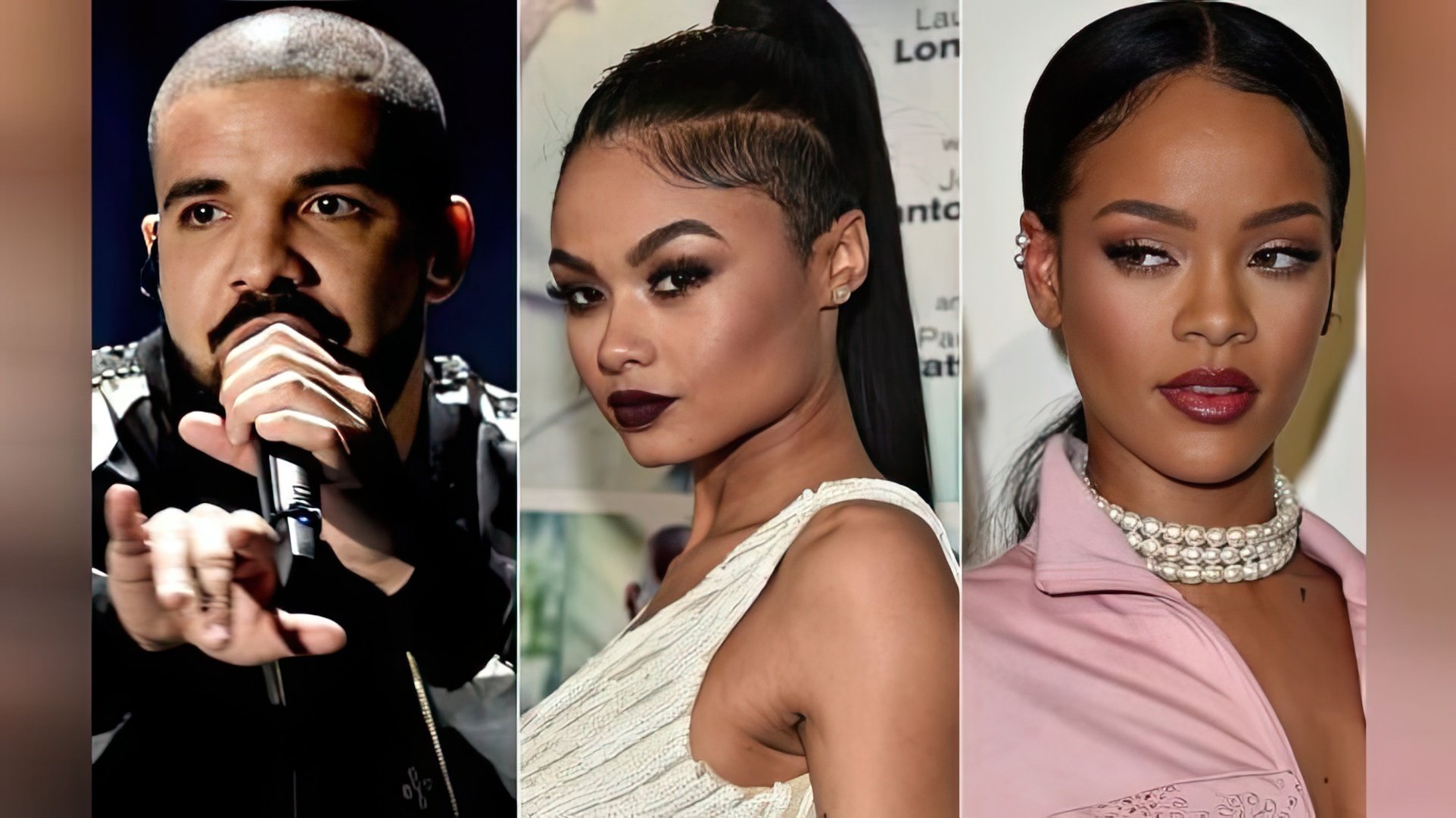 Drake prefirió a la modelo India Love antes que a Rihanna (centro)
