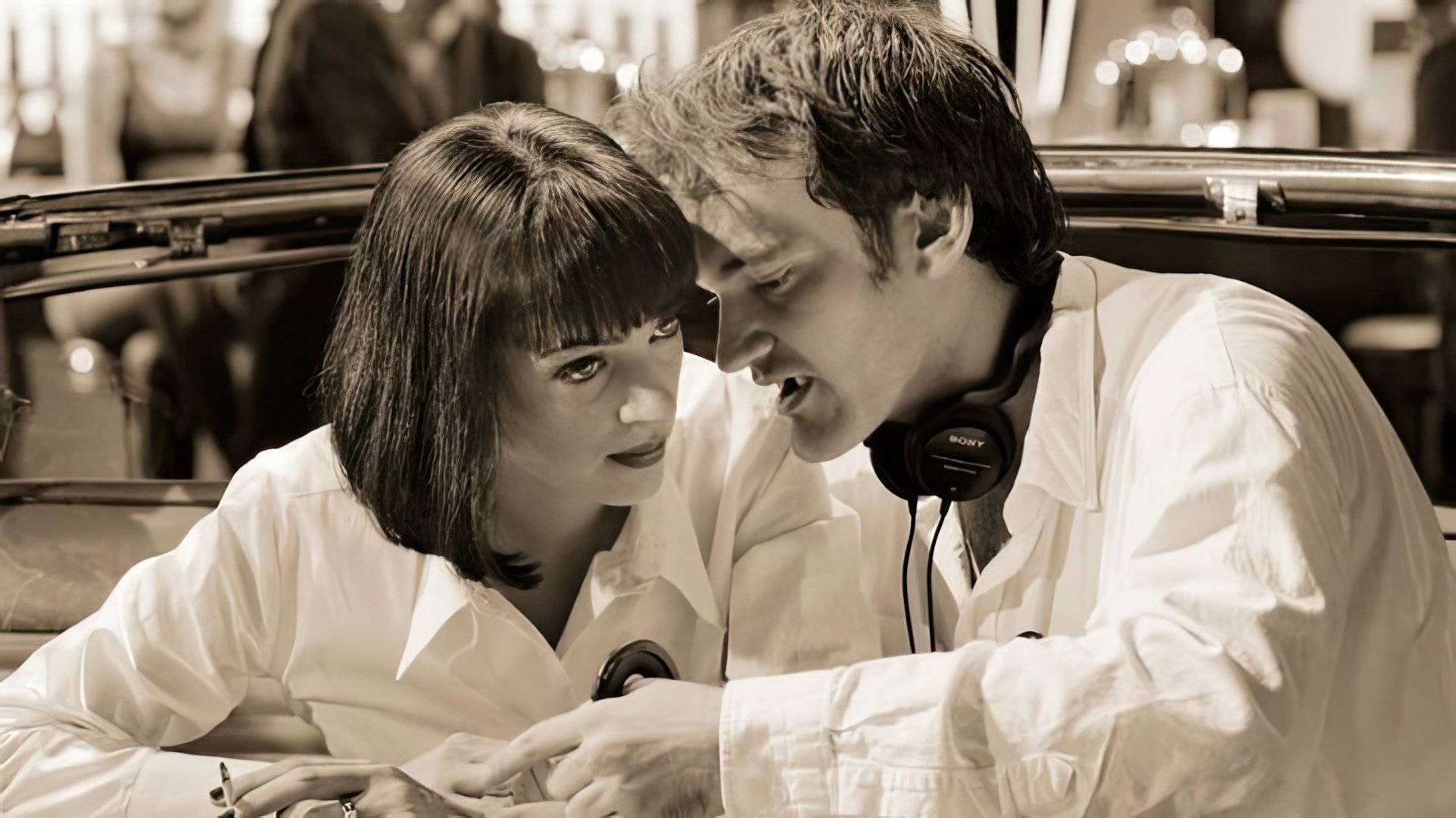 Quentin Tarantino y Uma Thurman en el set de 'Pulp Fiction'