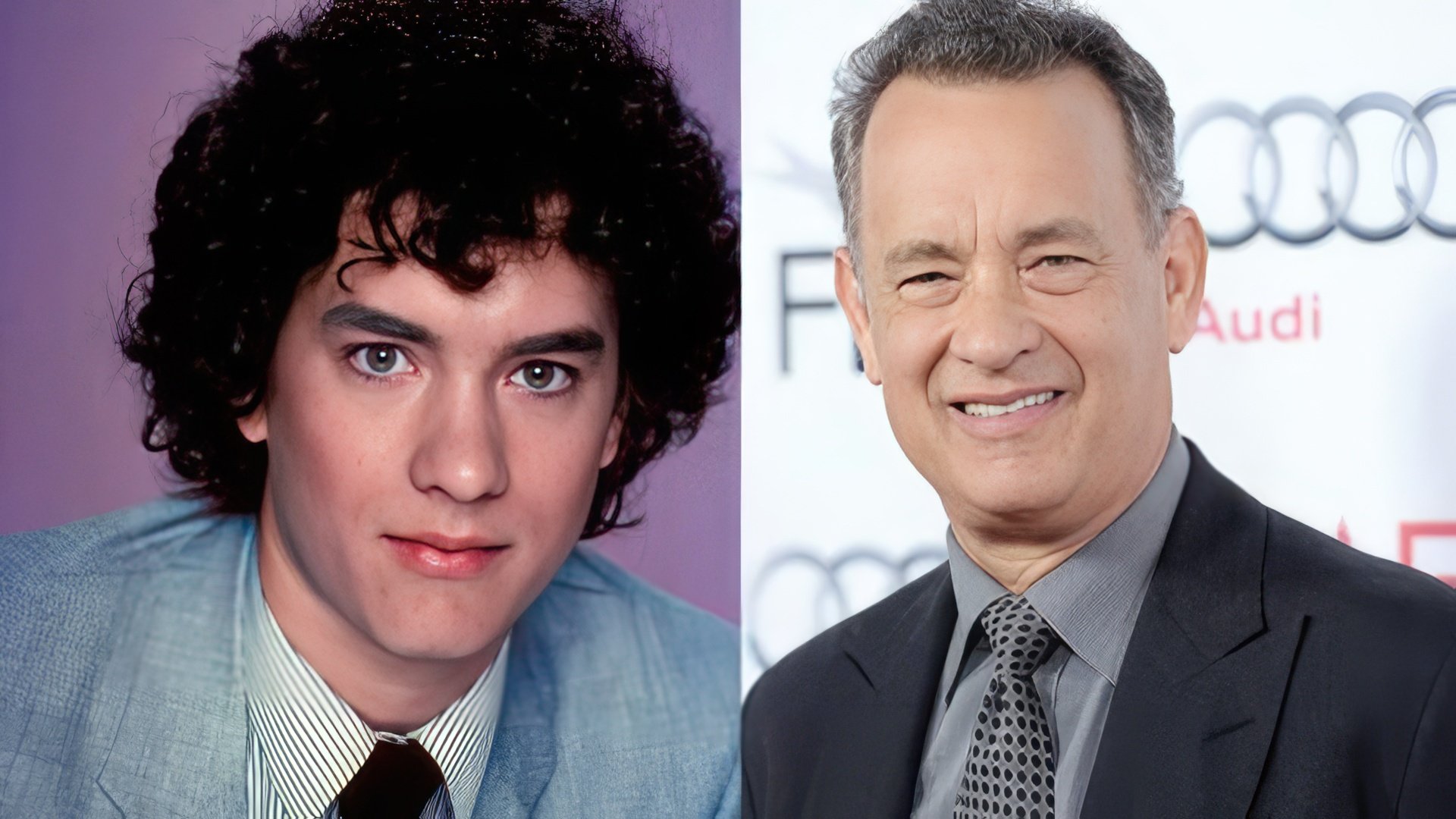 Tom Hanks en su juventud y ahora