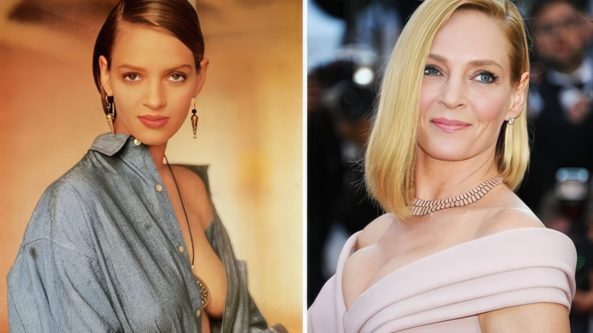Uma Thurman en su juventud y ahora