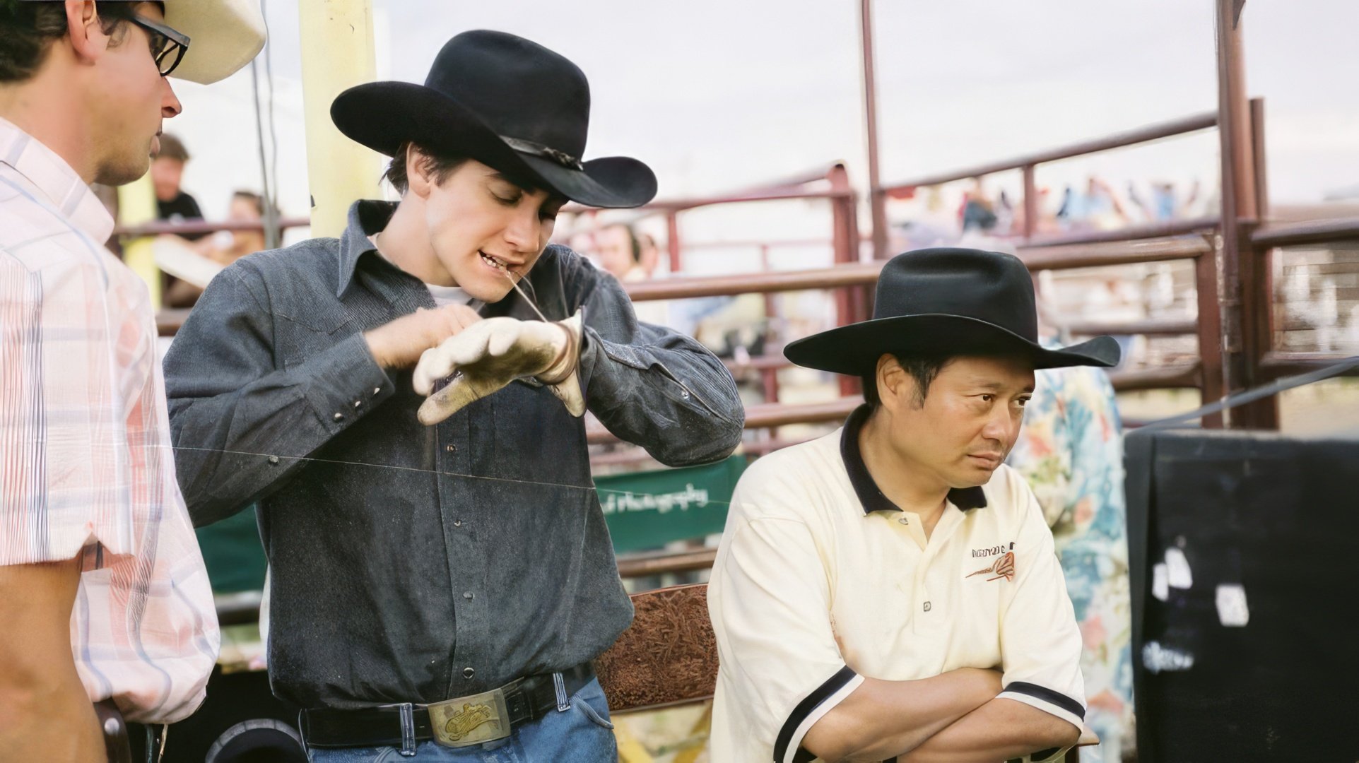 En el rodaje de Brokeback Mountain