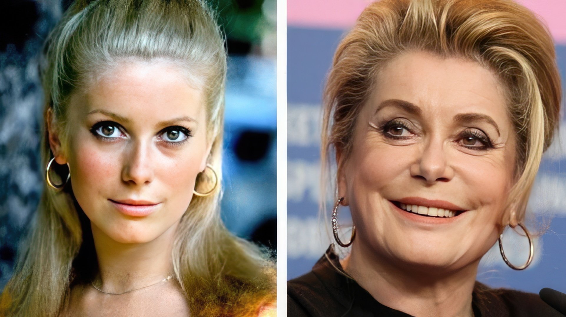 Catherine Deneuve en su juventud y ahora
