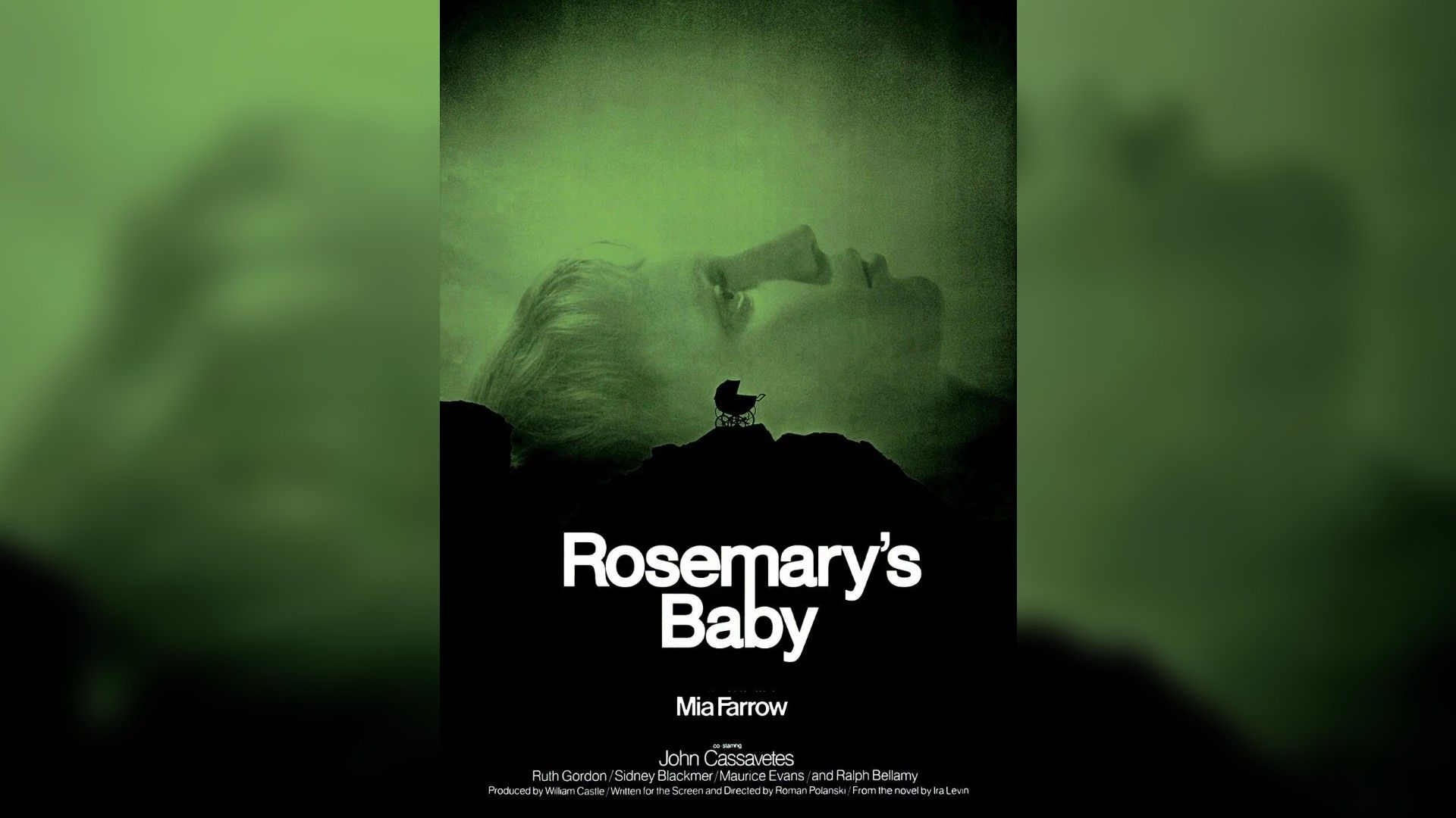 Póster de la película: un cochecito de bebé se encuentra contra un fondo negro-verde, con el título de la película escrito en inglés en la parte inferior