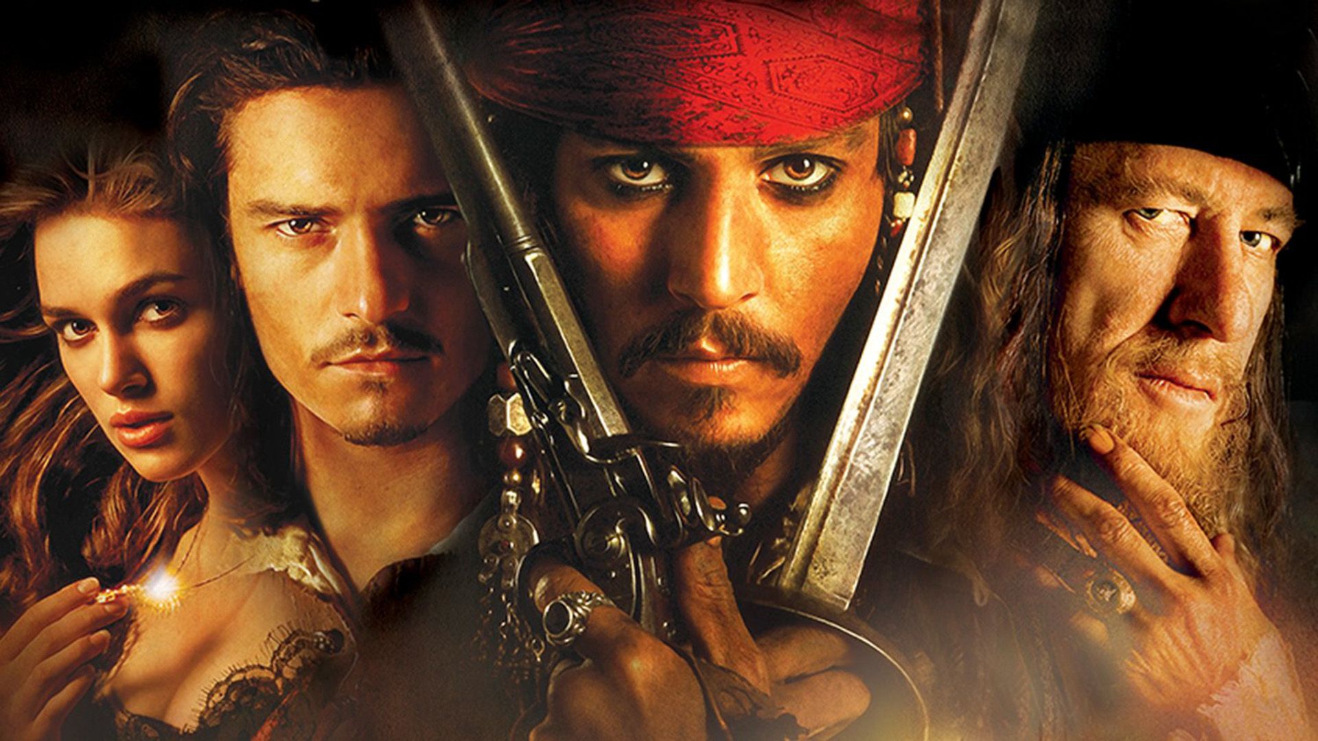 Cartel de la película "The Curse of the Black Pearl": Keira Knightley, Orlando Bloom, Johnny Depp, Geoffrey Rush