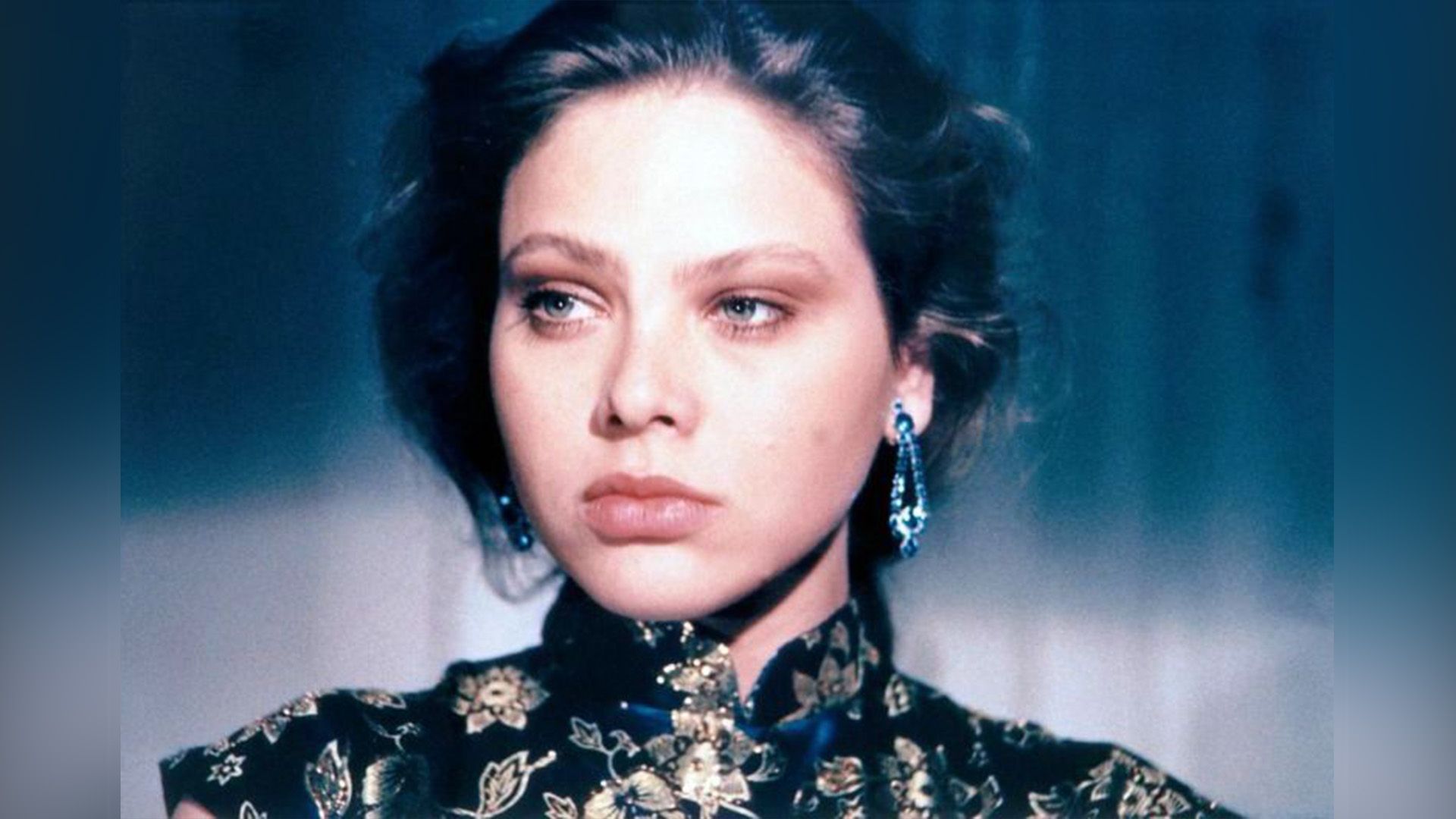 Ornella Muti in a Chinese-style dress
