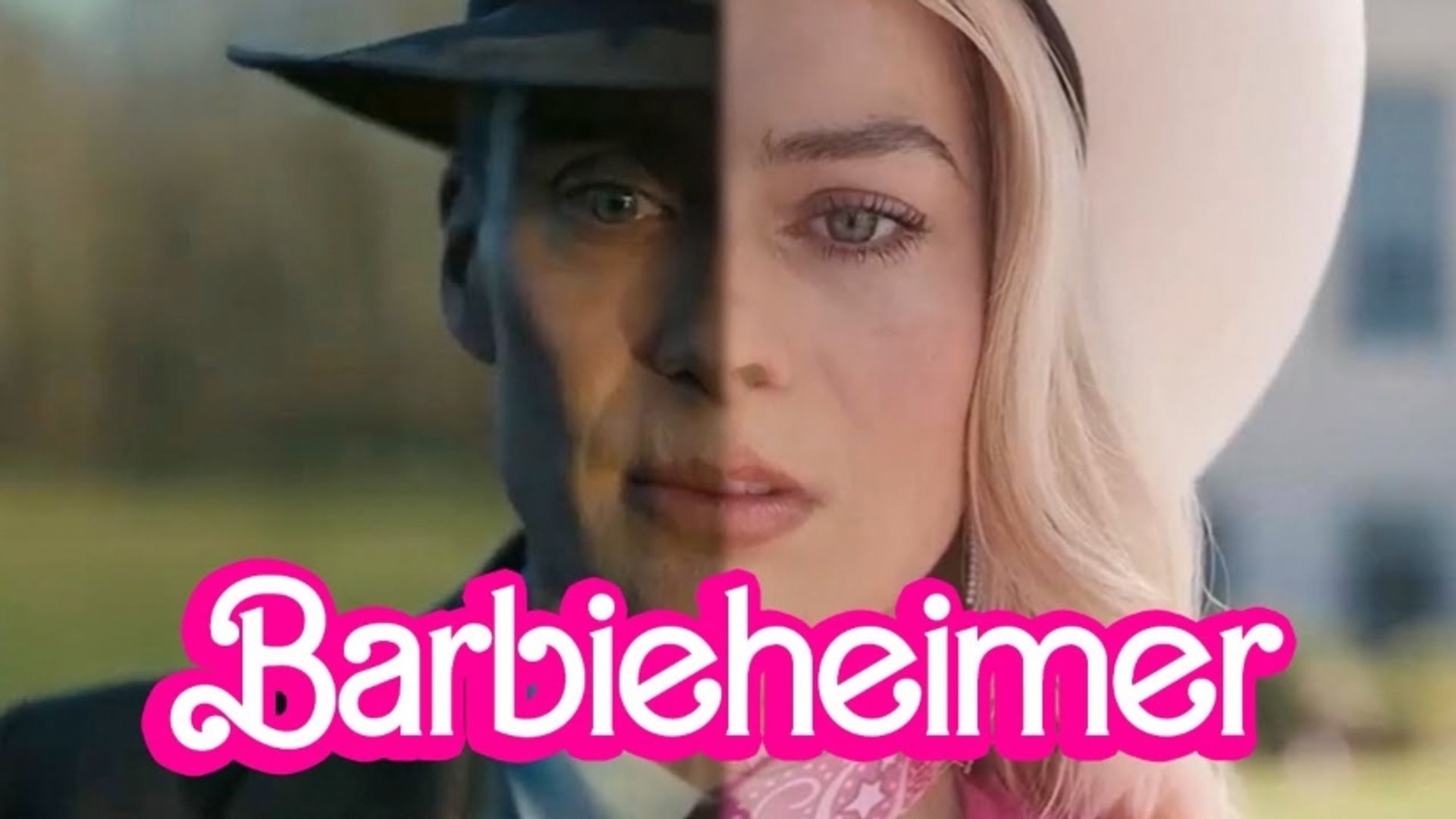 Un collage de fotos de Margot Robbie en la película Barbie y Cillian Murphy en Oppenheimer