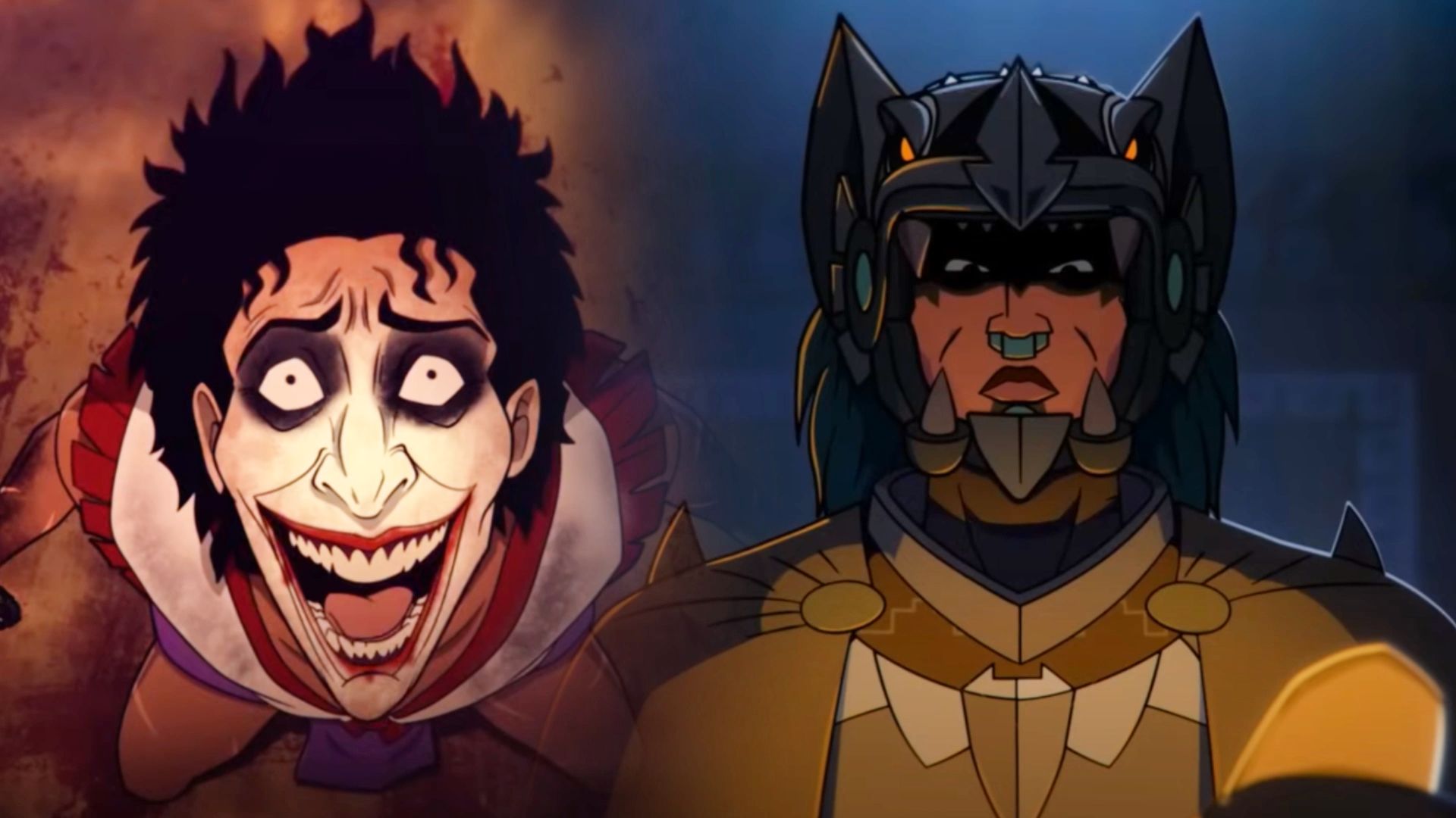 Imágenes animadas del Joker y Batman, el primero sonriendo, el segundo con una máscara cornuda
