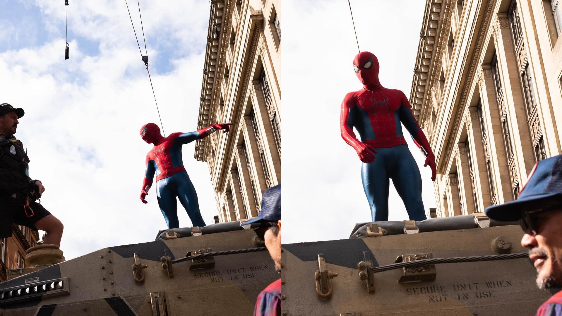 Tom Holland con el traje de Spider-Man en el set de filmación