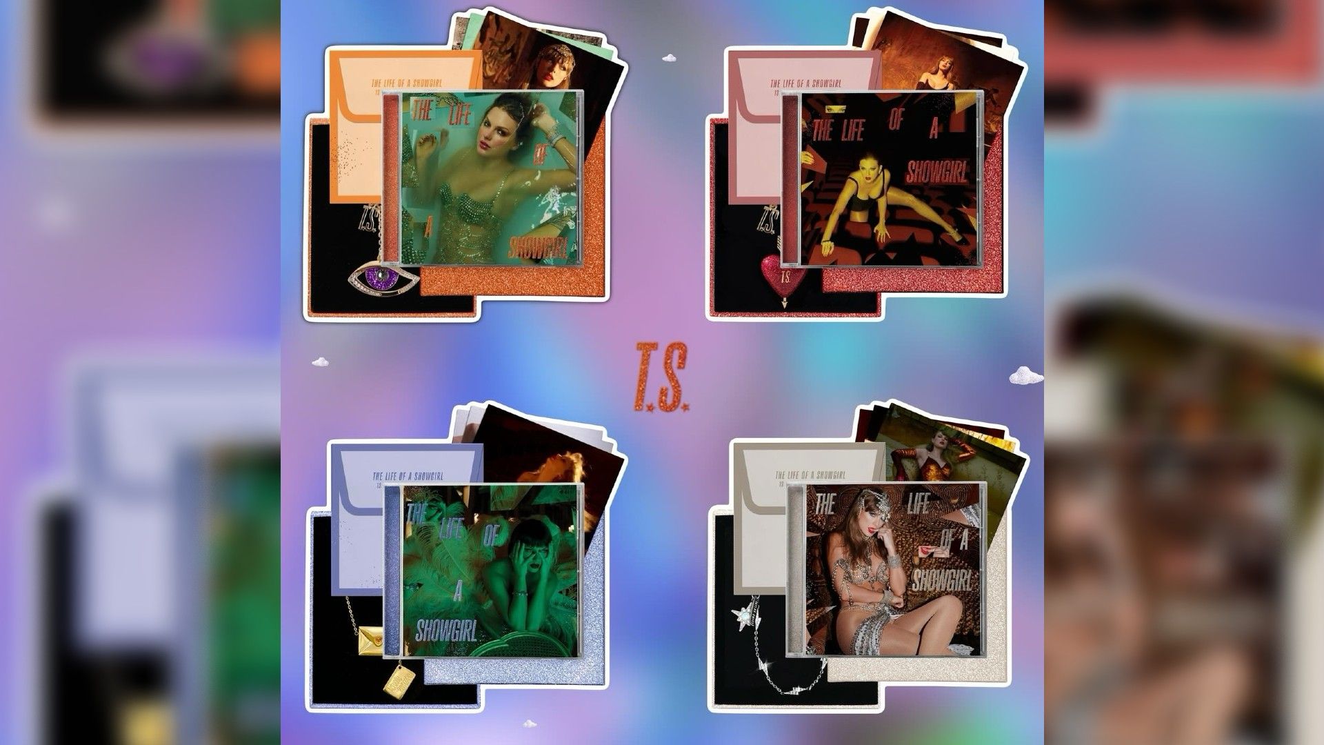4 variantes de diseño de la portada del álbum The Life of a Showgirl de Taylor Swift