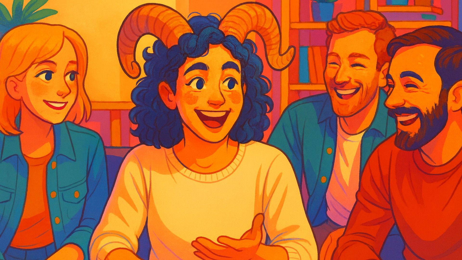 Una mujer Aries quedando con amigos y divirtiéndose