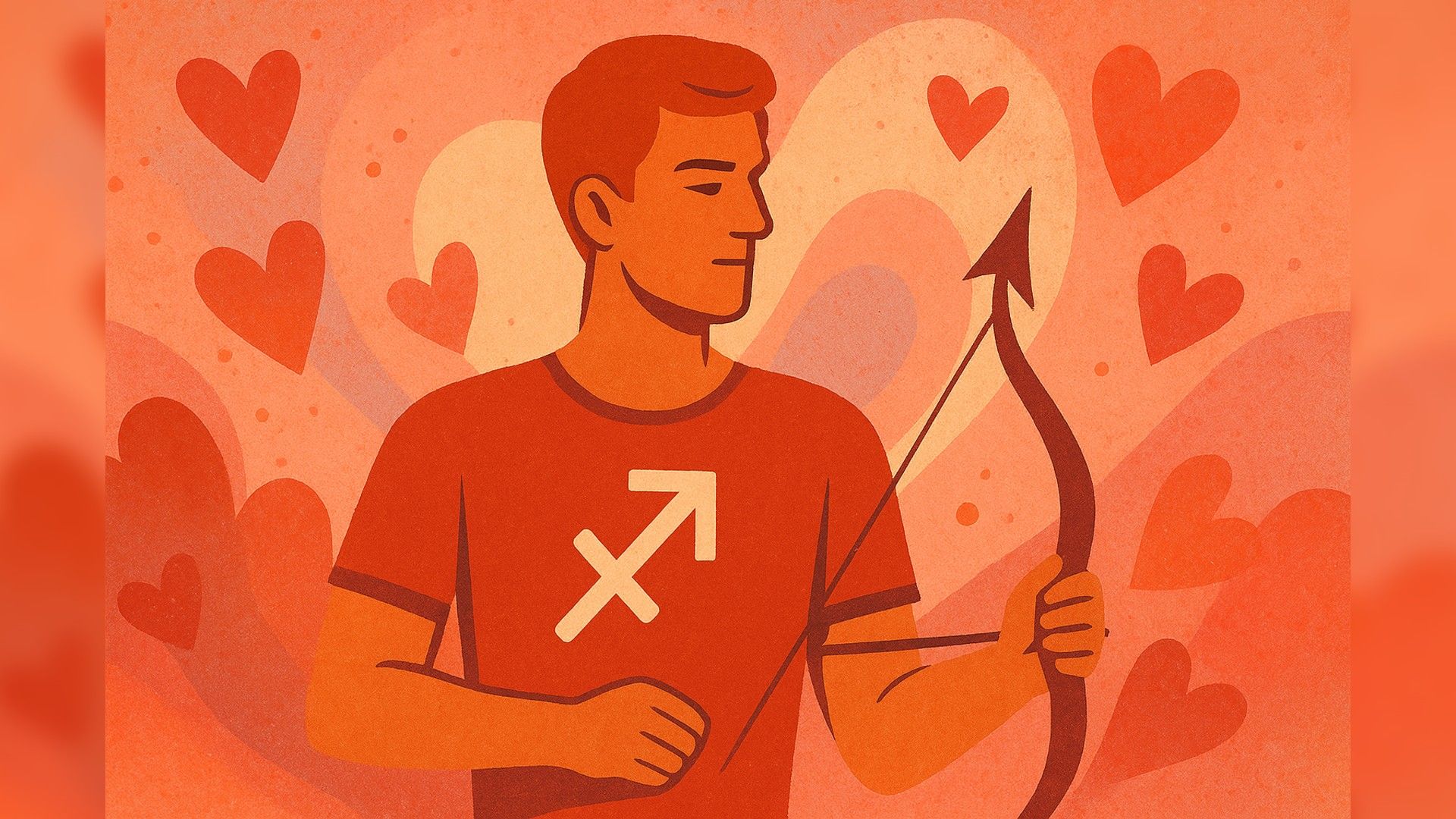 Hombre Sagitario, ambiente romántico, paleta de colores rojos y naranjas