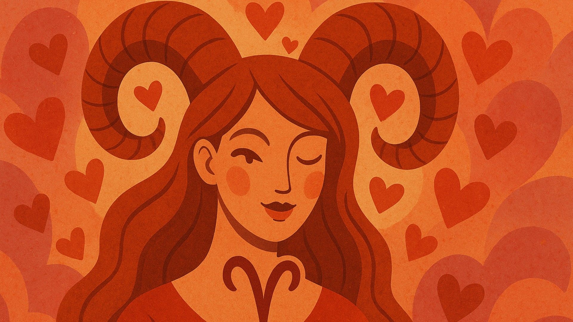 Mujer Aries en tonos rojos, ambiente romántico