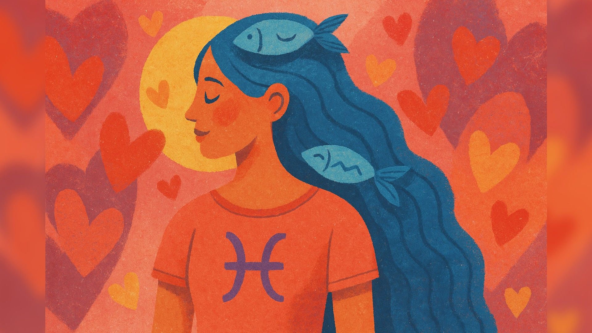 Mujer Piscis, ambiente romántico, paleta de colores naranja-azul